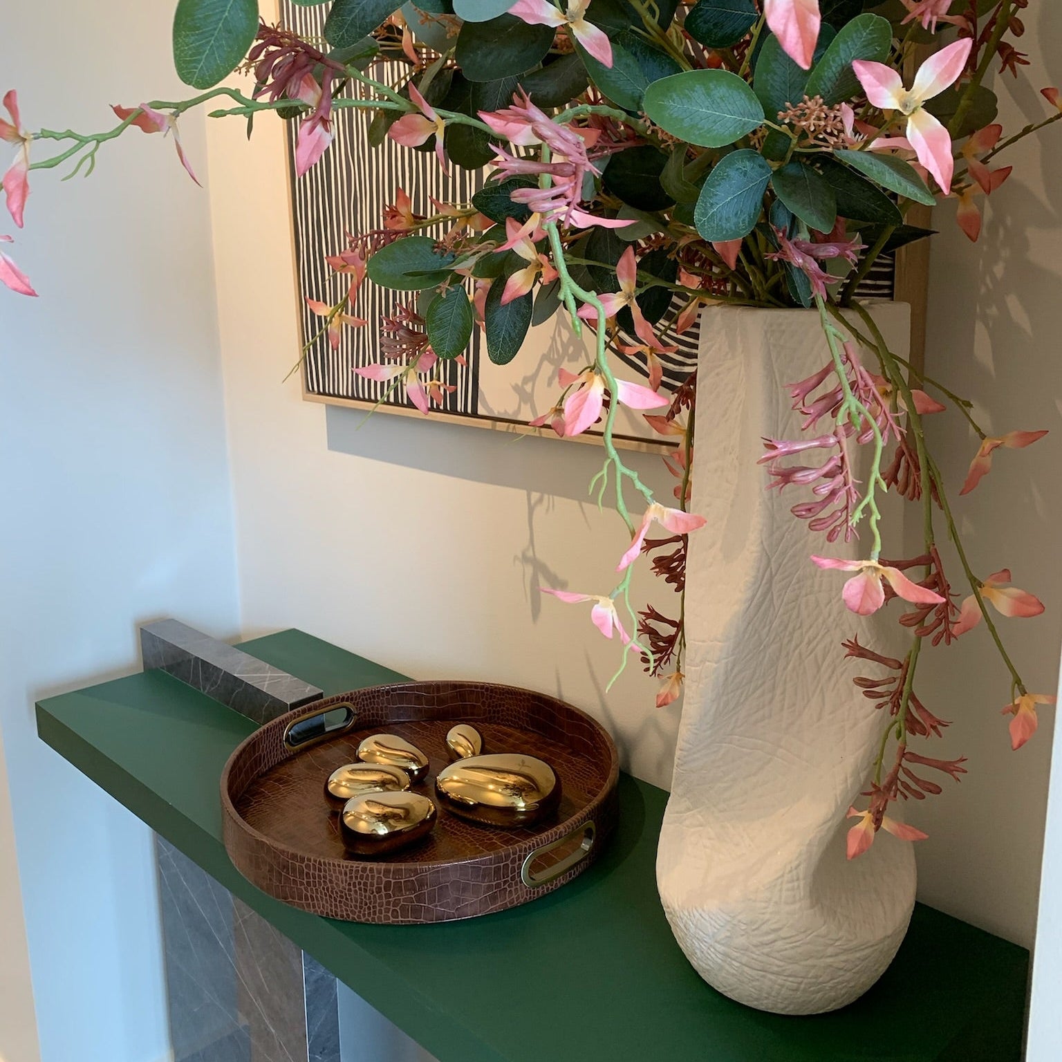 Round Design Tray with Brass Handles