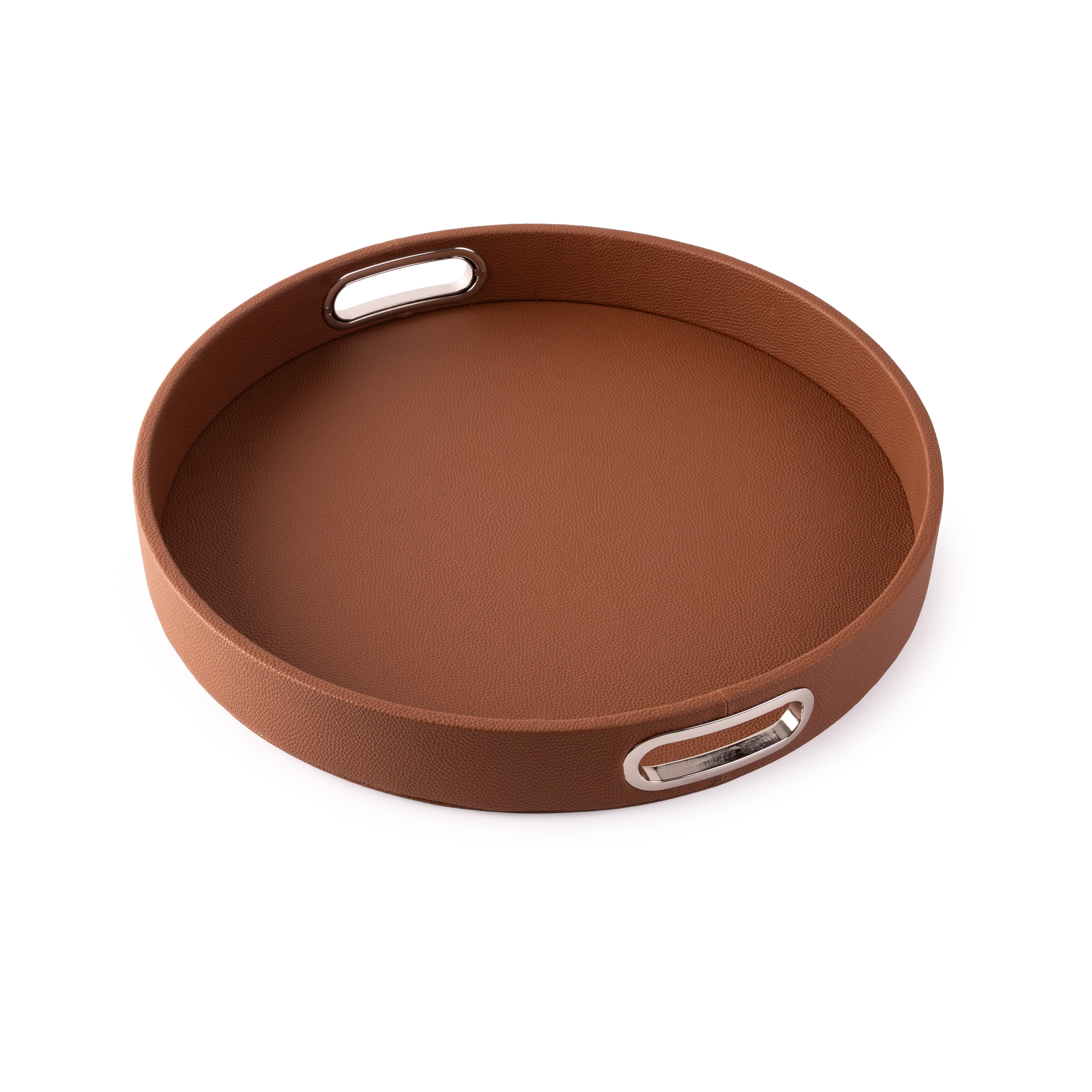 Round Design Tray with Chrome Handles Opso Brown