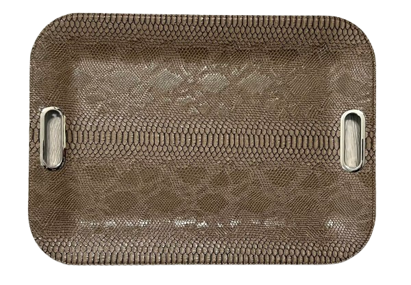 Large Serving Tray with Metal Handles Dragon Brown