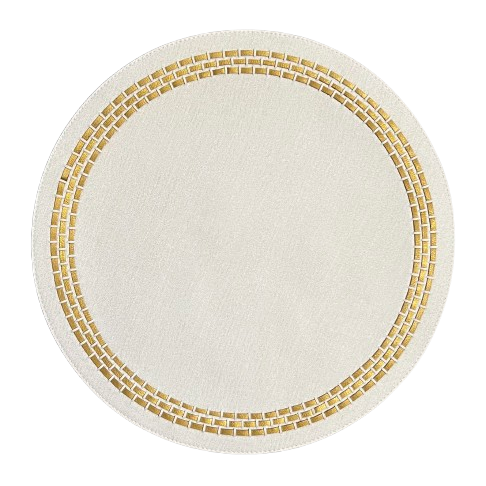 Mykonos Placemat with Leather Weave Denim White / Gold