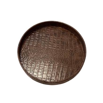 Small Round Tray Crocodile Brown