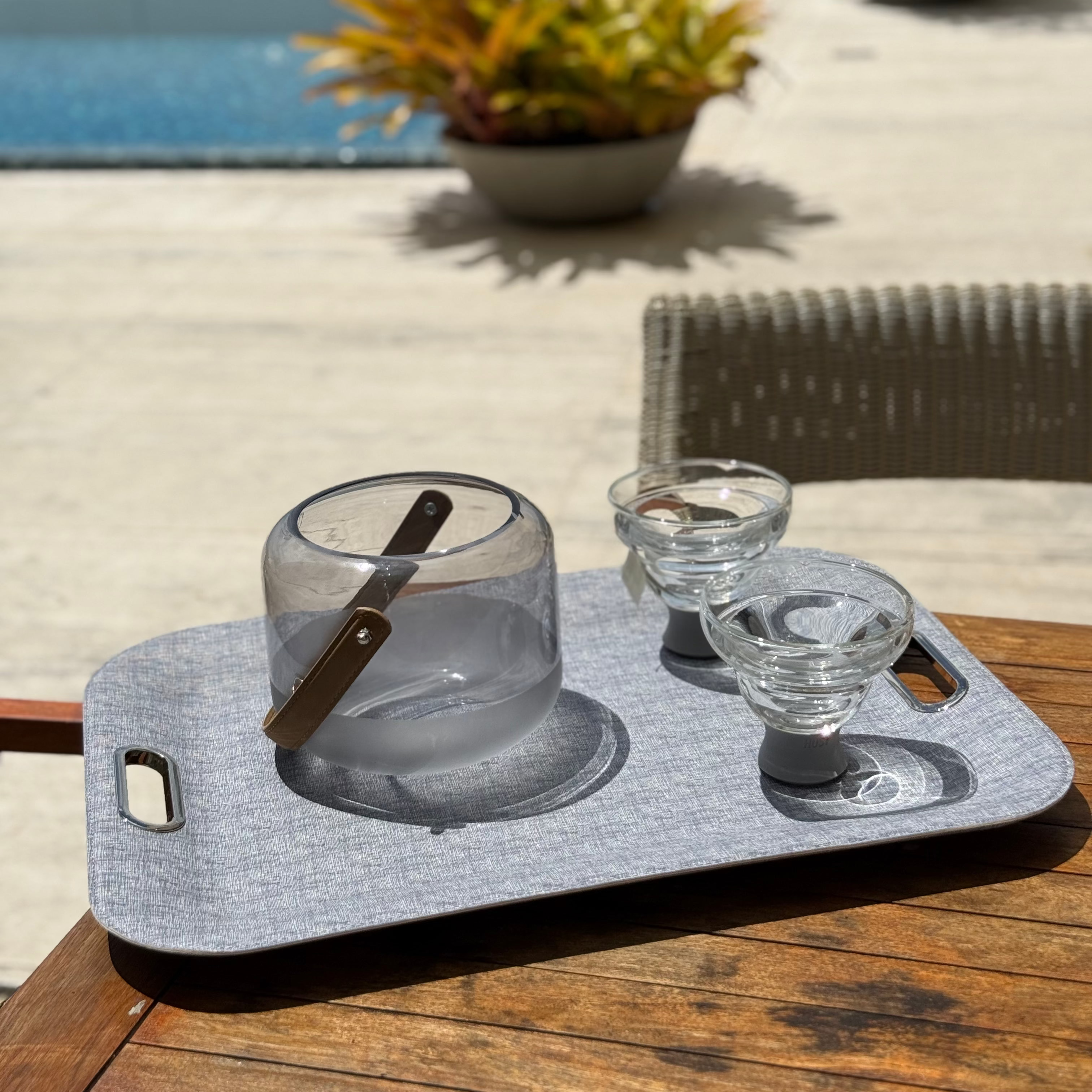 Large Serving Tray with Metal Handles Lina Blue