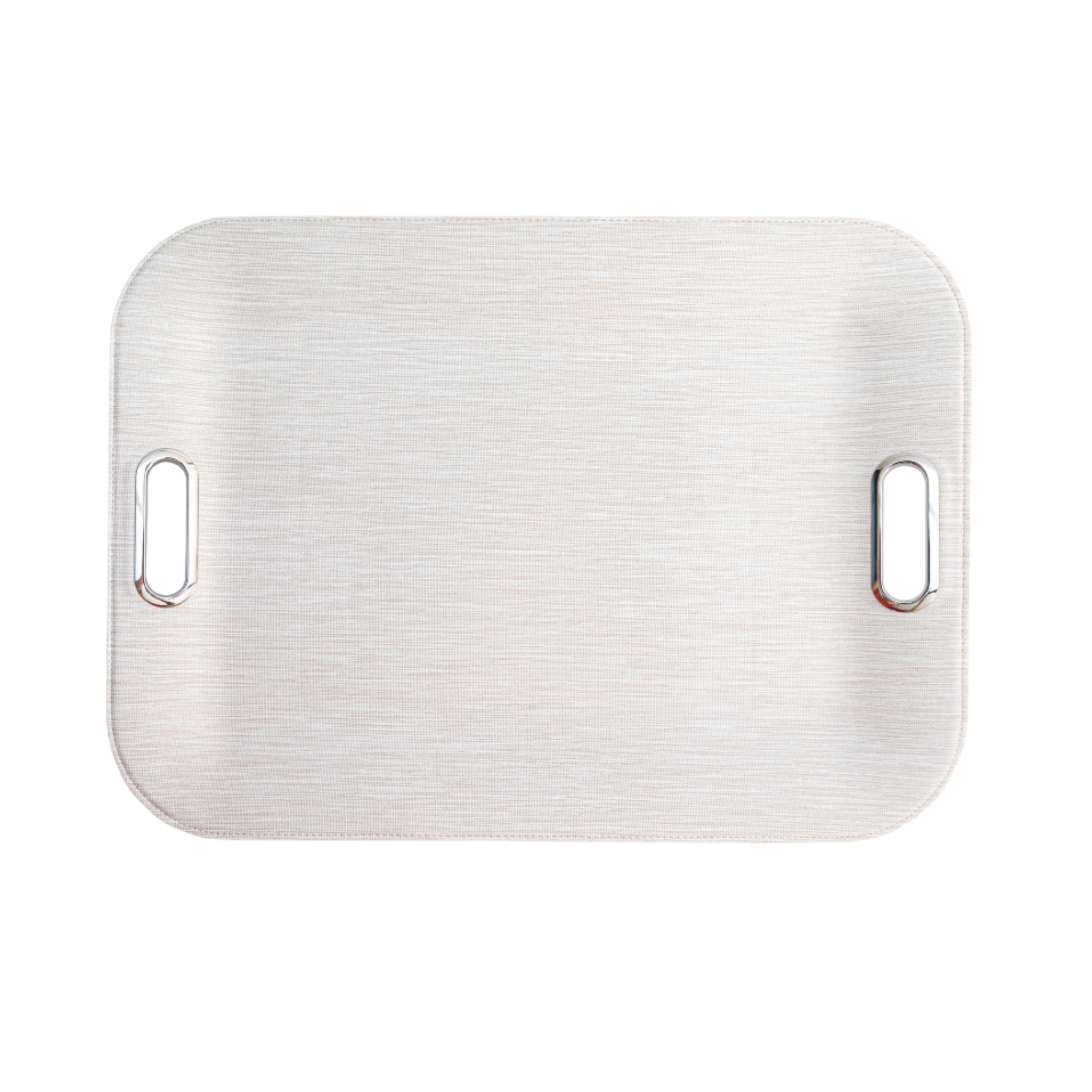 Amara Beige Large Serving Tray with metal handles, vegan leather tray for entertaining