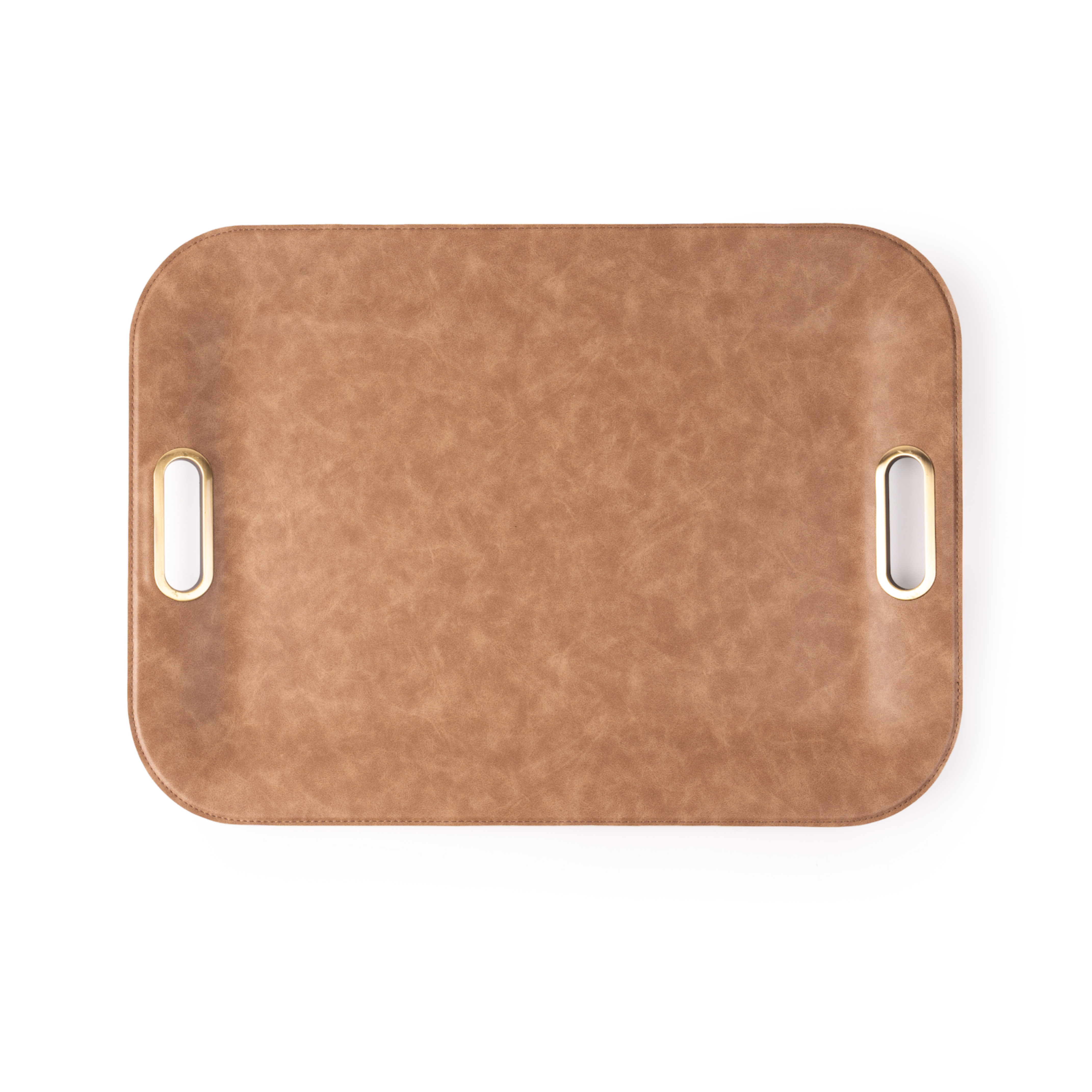Piedra brown vegan leather tray with brass handles