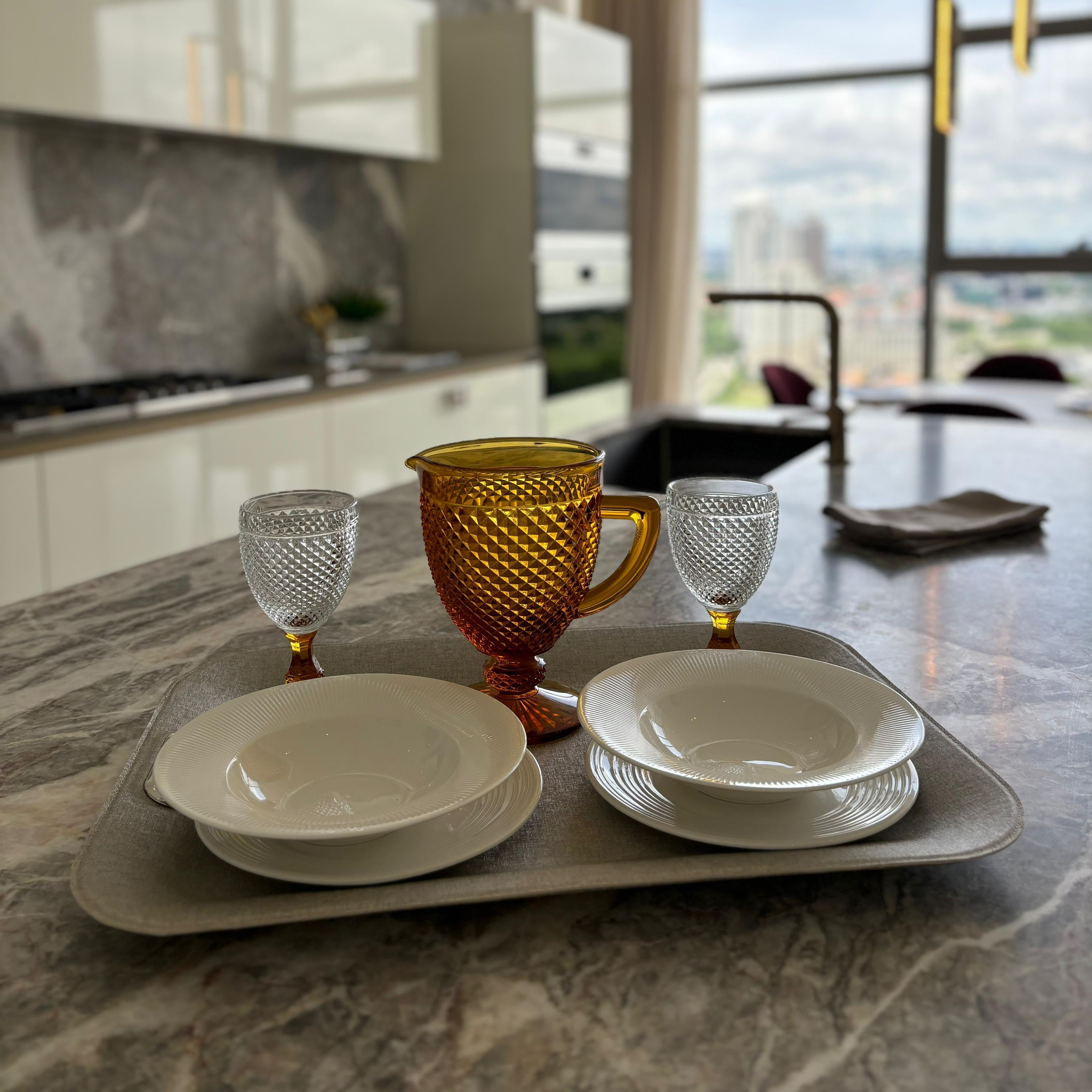 Large Serving Tray with Metal Handles