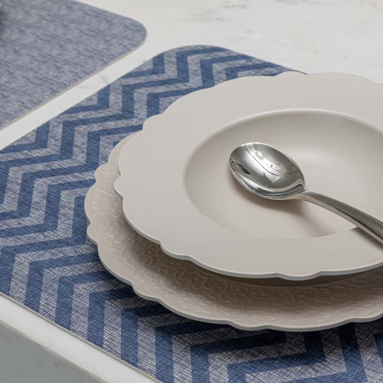 Herringbone Reversible Placemat Linen Blue / Herringbone Blue