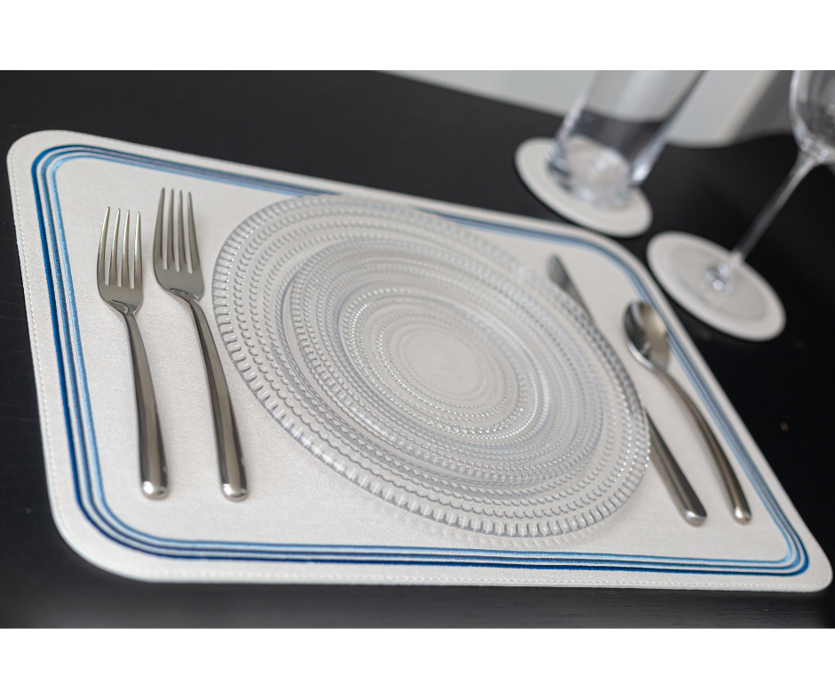 Madrid Rectangular Placemat with Tonal Embroidery Blue