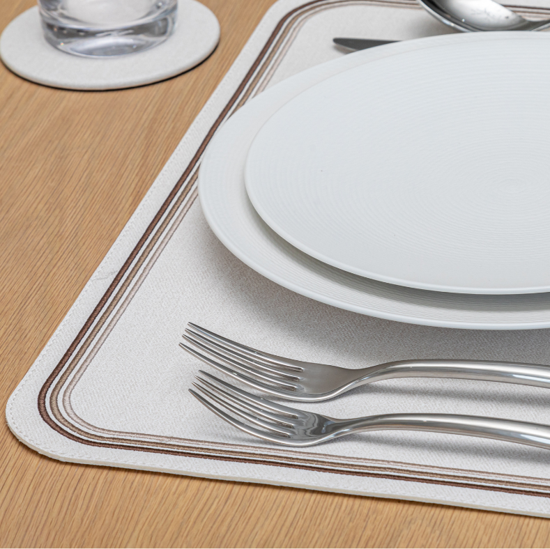 Madrid Rectangular Placemat with Tonal Embroidery Brown