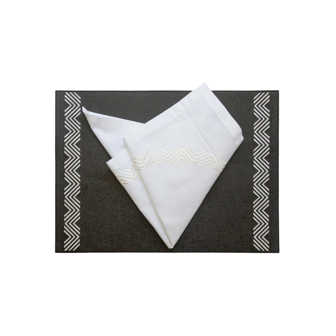 Tokyo Embroidered Triple Zig Zag Rectangular Placemat
