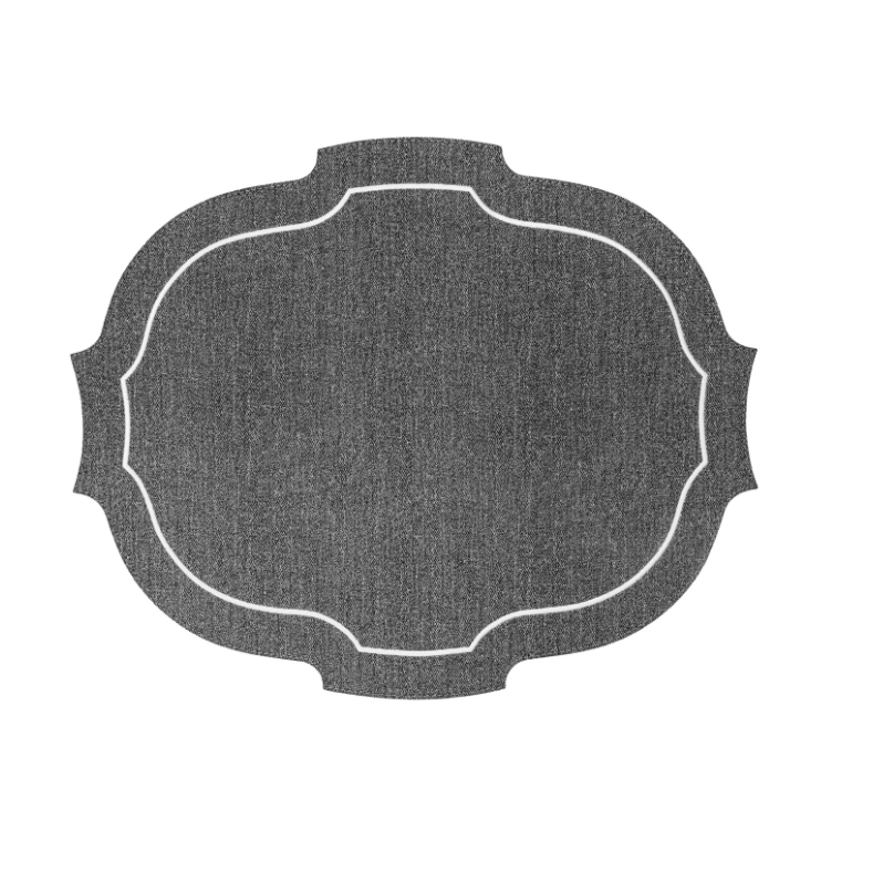 Paris Placemat with White Embroidery Denim Dark Grey
