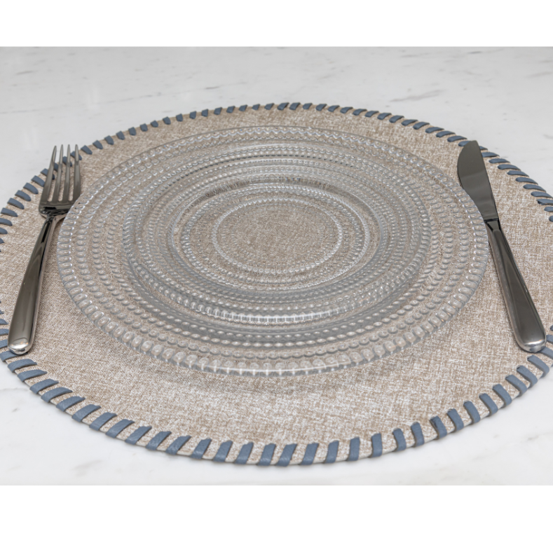 Modern leather detail placemat in a contemporary table setting, easy hosting - Manhattan, Bold Decor