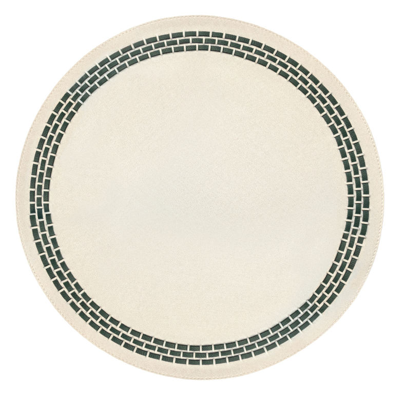 Mykonos Placemat with Leather Weave Denim White / Dark Green