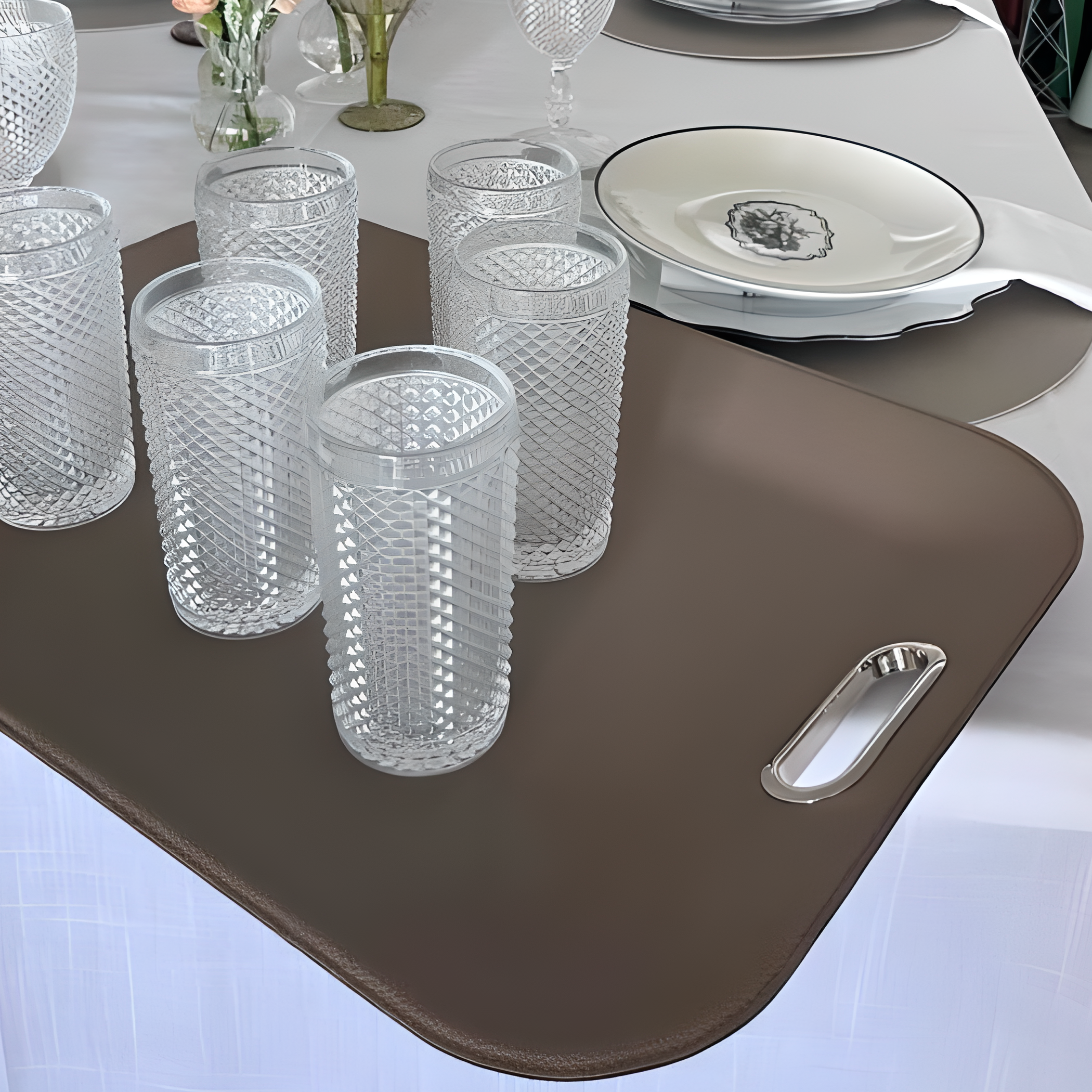 Large Serving Tray with Metal Handles