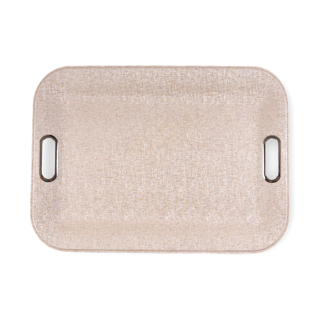 Large serving tray with metal handles, textured vinyl surface, 21x16 inches