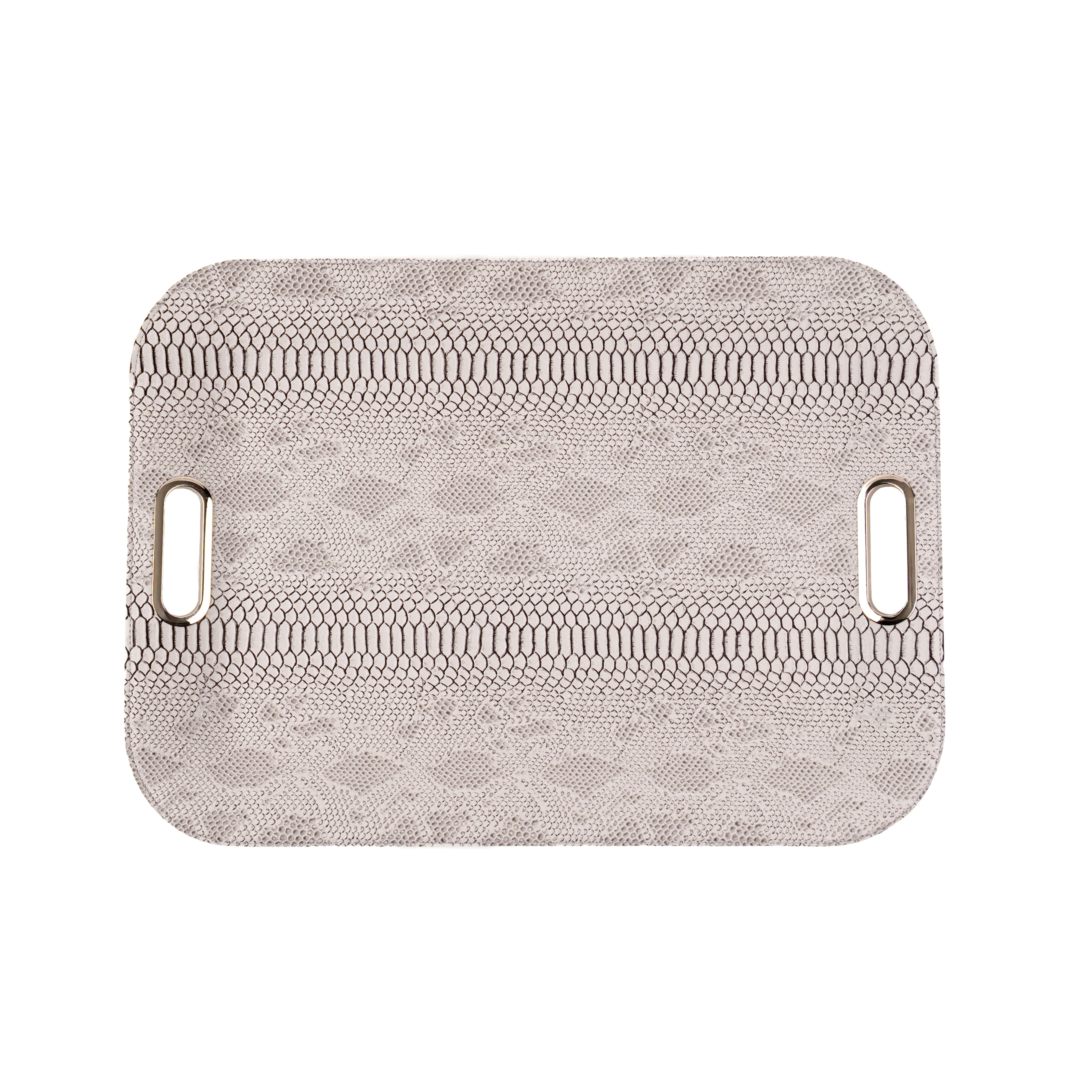 Dragon Gray Large Serving Tray with metal handles, textured vegan leather tray for entertaining