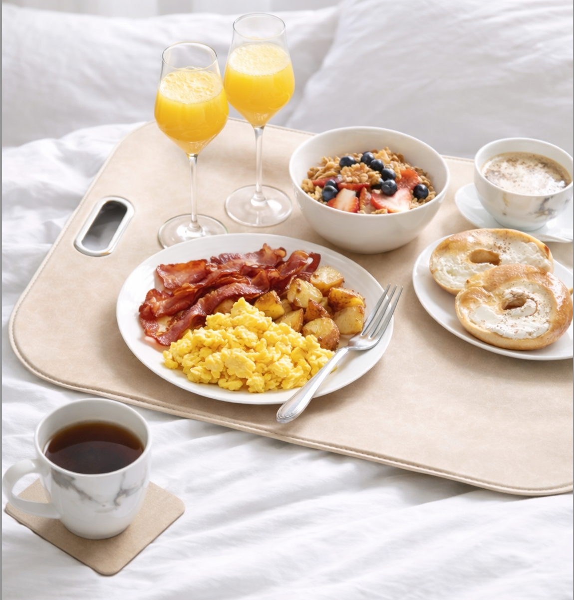 Large serving tray with brass handles in Opso Taupe, a hostess and housewarming gift from Bold Decor