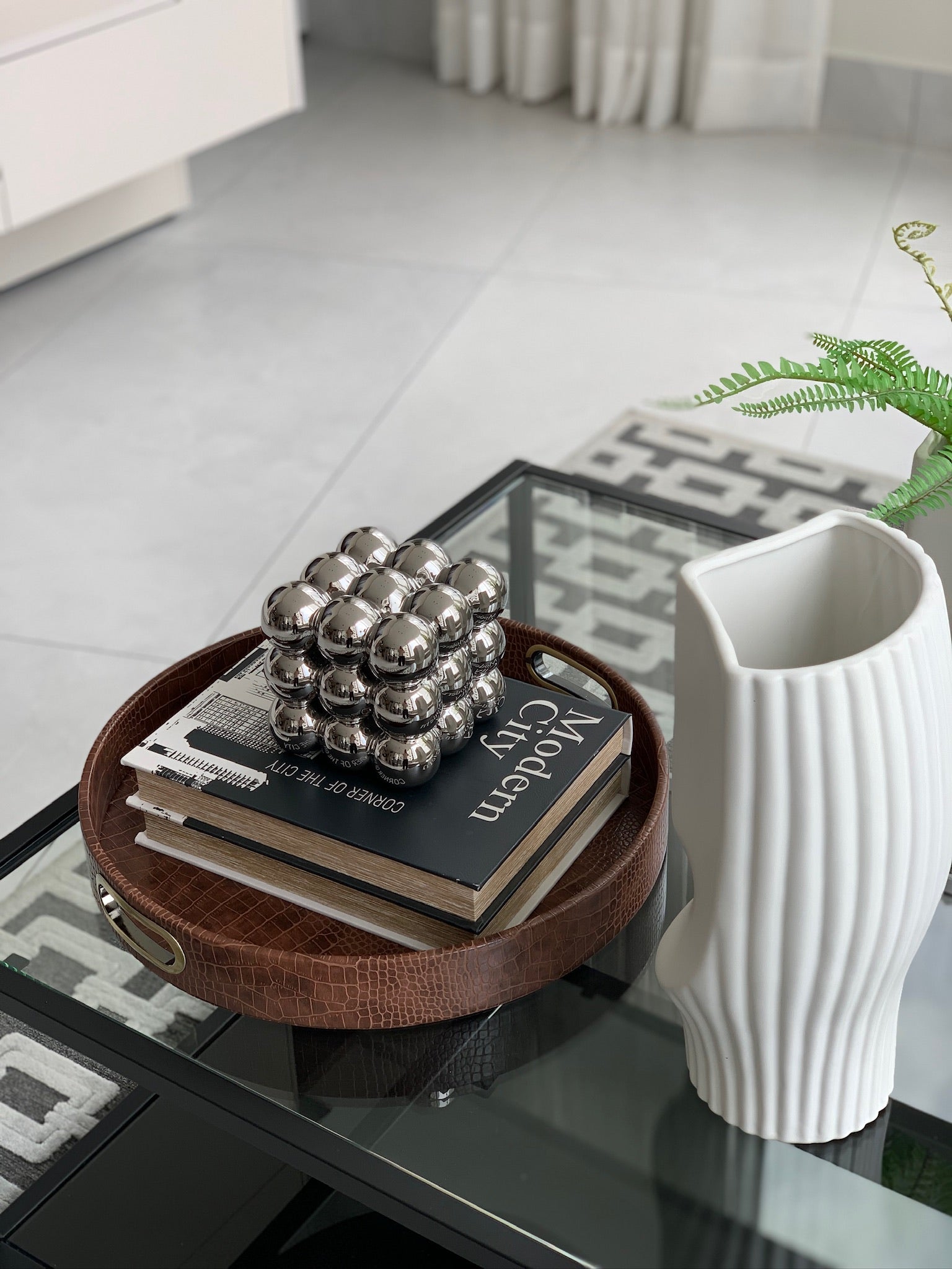 Round Design Tray with Brass Handles