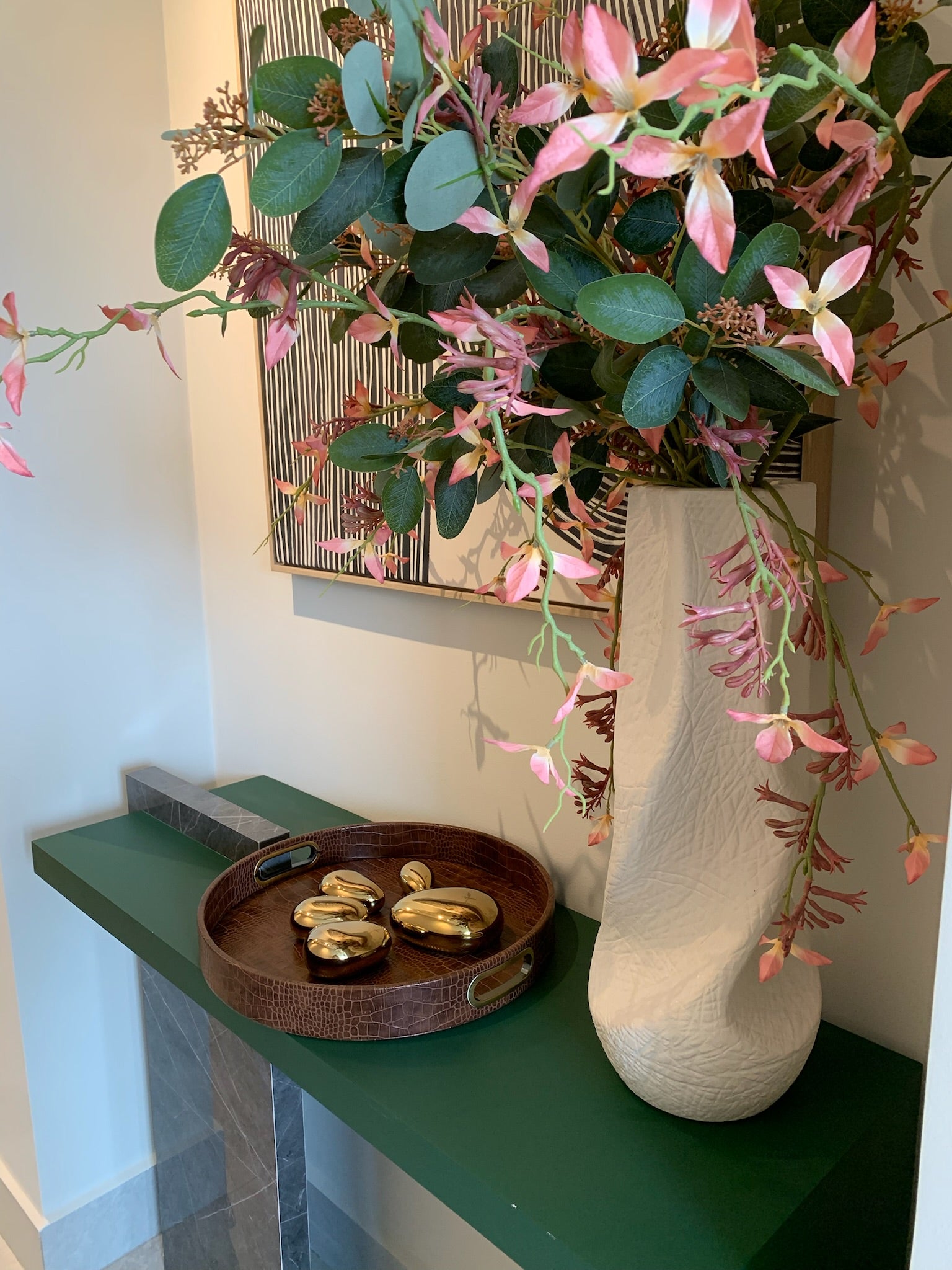 Round Design Tray with Brass Handles