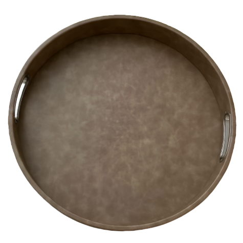 Round Vegan Leather Tray with Chrome Handles