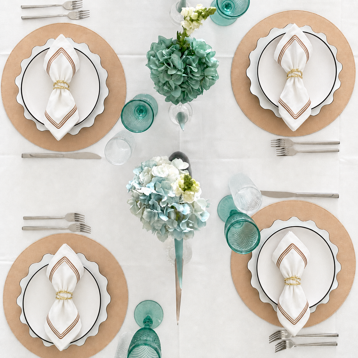 Beige/ Brown Dubai reversible round placemats on a dining table, double-sided vinyl placemats, easy hosting - Bold Decor