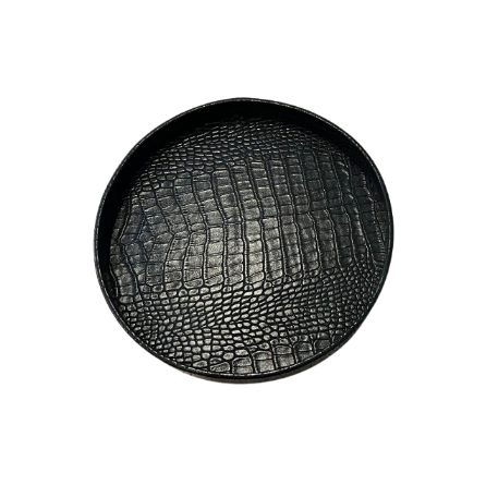 Small Round Tray Crocodile Black