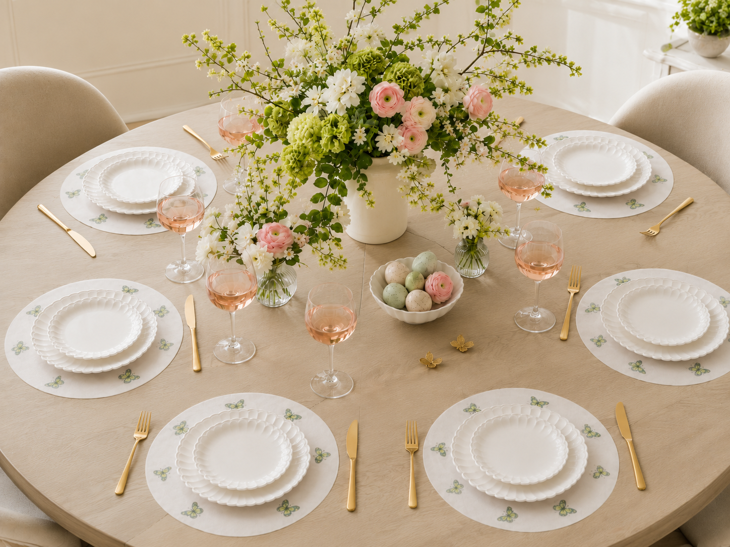 Ireland Green butterfly placemats in a spring tablescape, casual table setting, giftable - Bold Decor