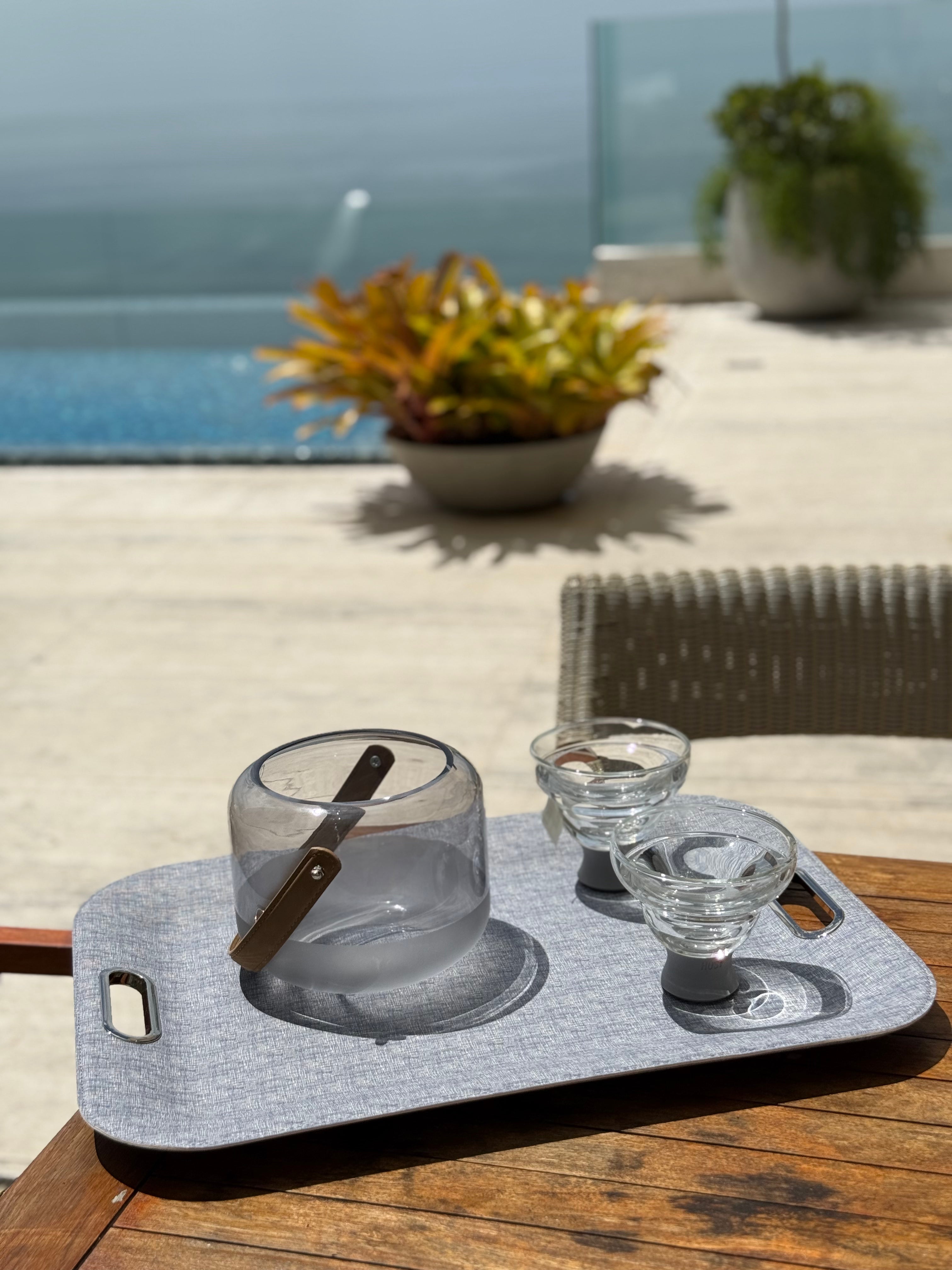 Large Serving Tray with Metal Handles