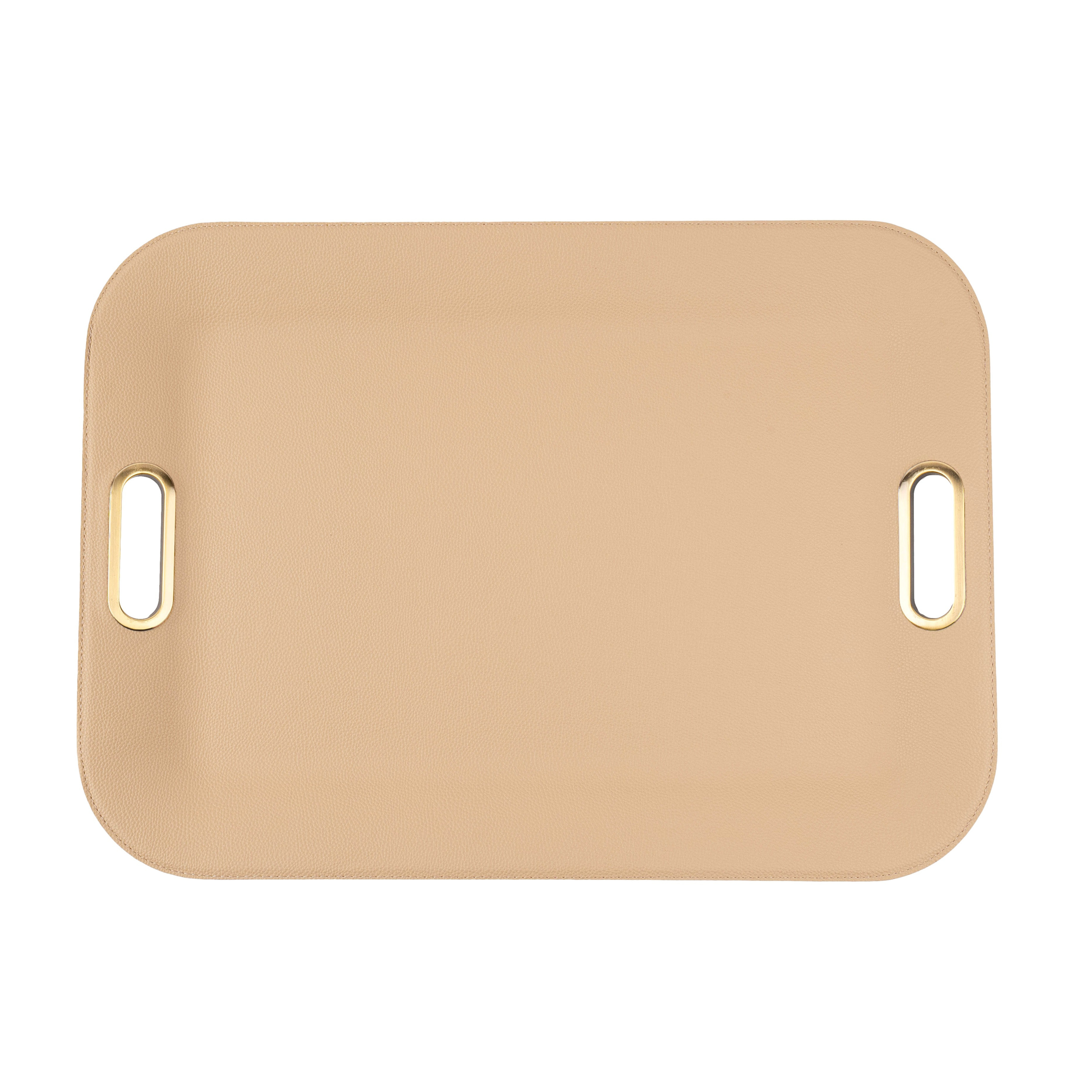 Opso taupe vegan leather tray with brass handles