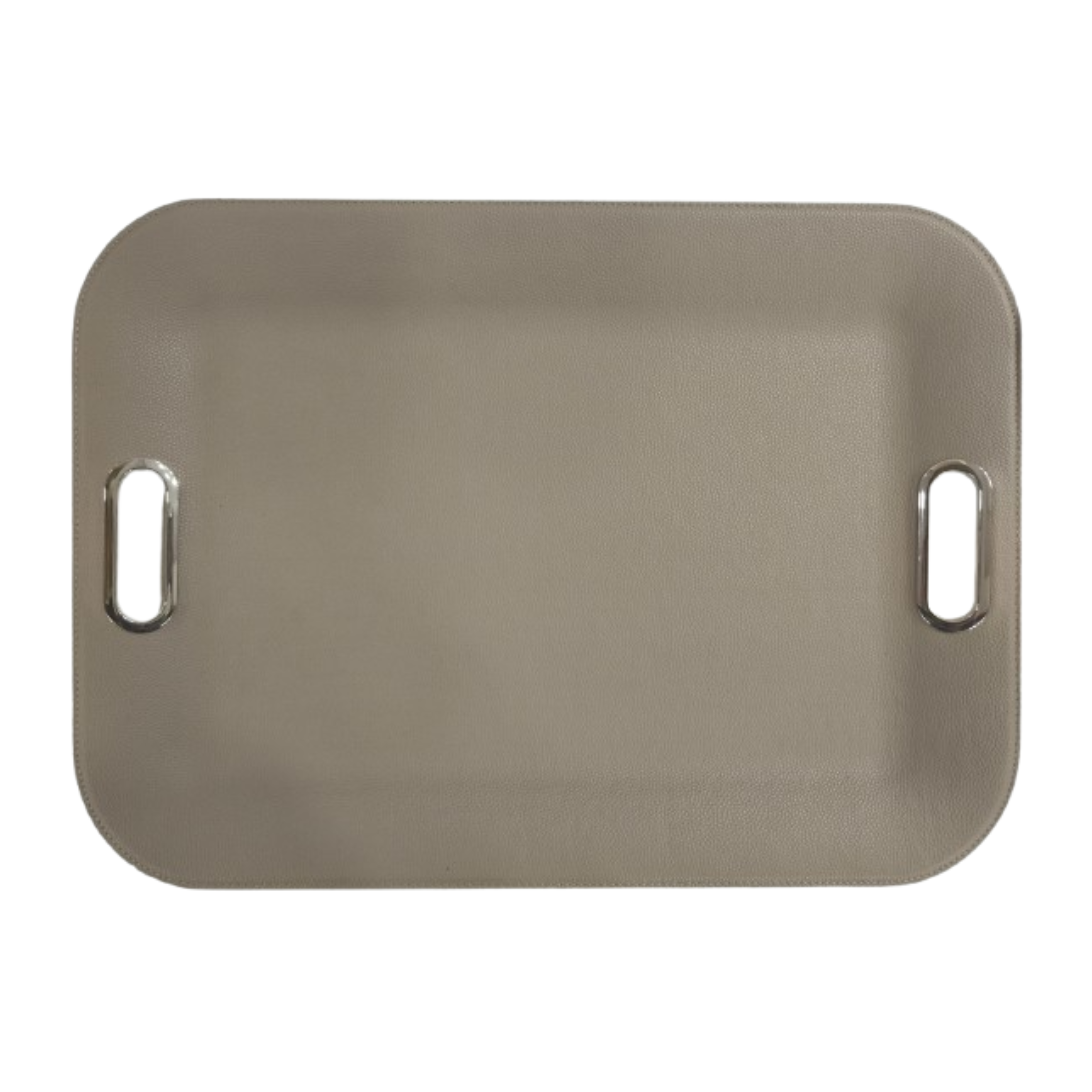 Large serving tray with metal handles, textured vinyl surface, 21x16 inches