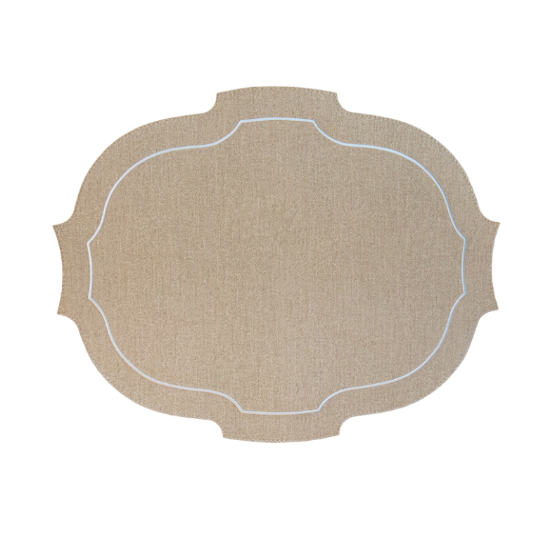 Paris Placemat with White Embroidery Denim Beige