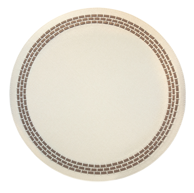 Mykonos Placemat with Leather Weave Denim White / Brown