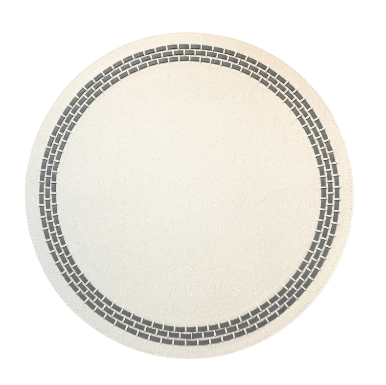 Mykonos Placemat with Leather Weave Denim White / Grey