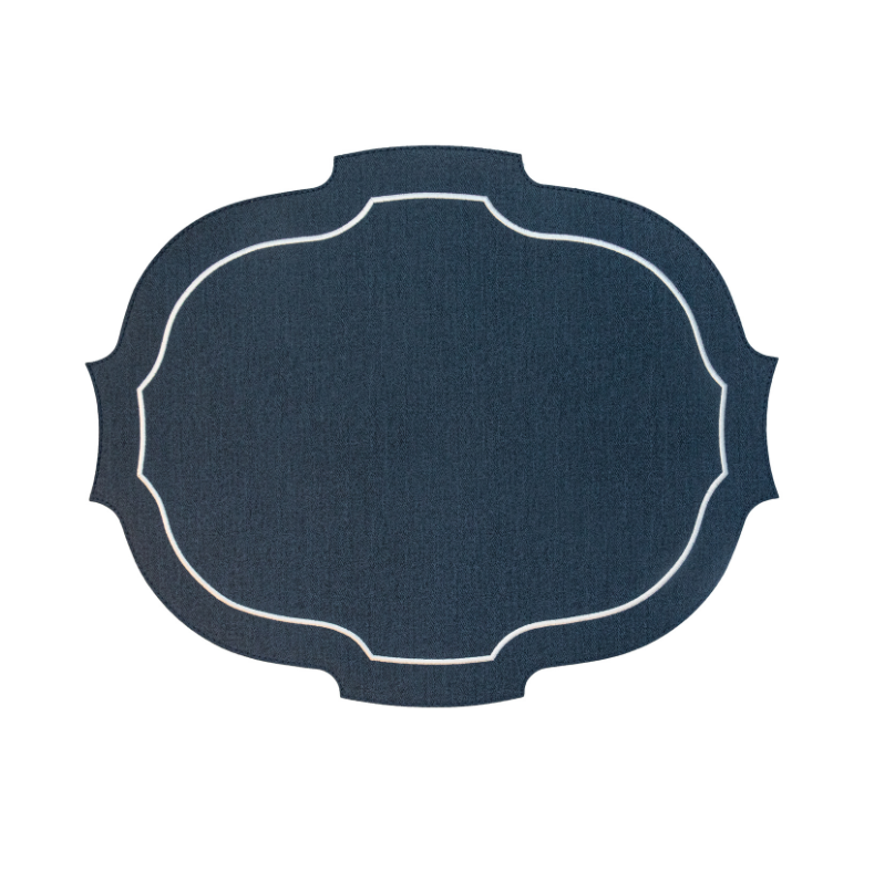 Paris Placemat with White Embroidery Denim Navy