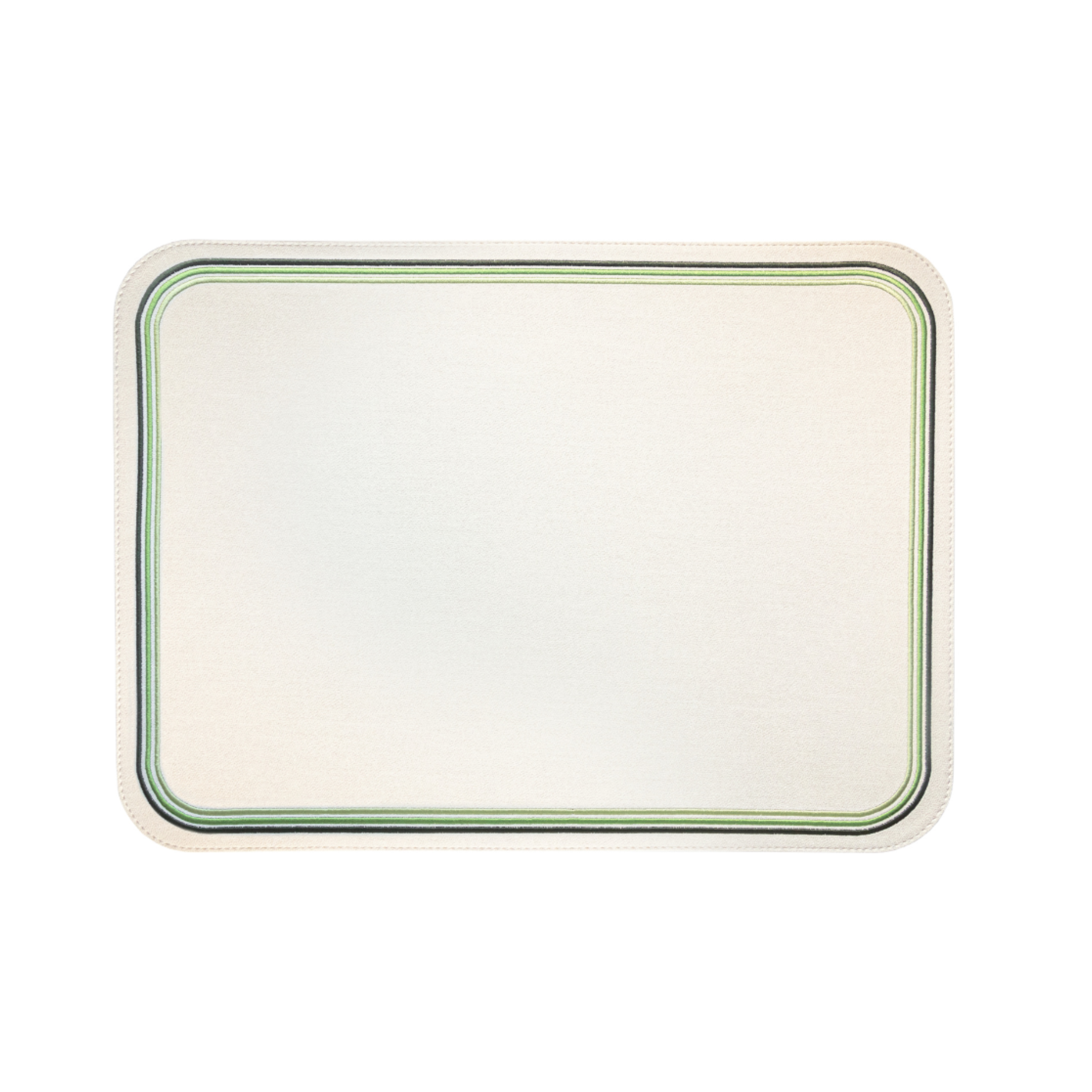 Green embroidered rectangle placemats, fabric-look vinyl, spring dining room table setting - Madrid, Bold Decor