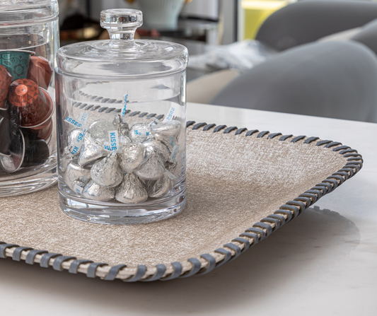 Medium Serving Tray with Leather Band Detail