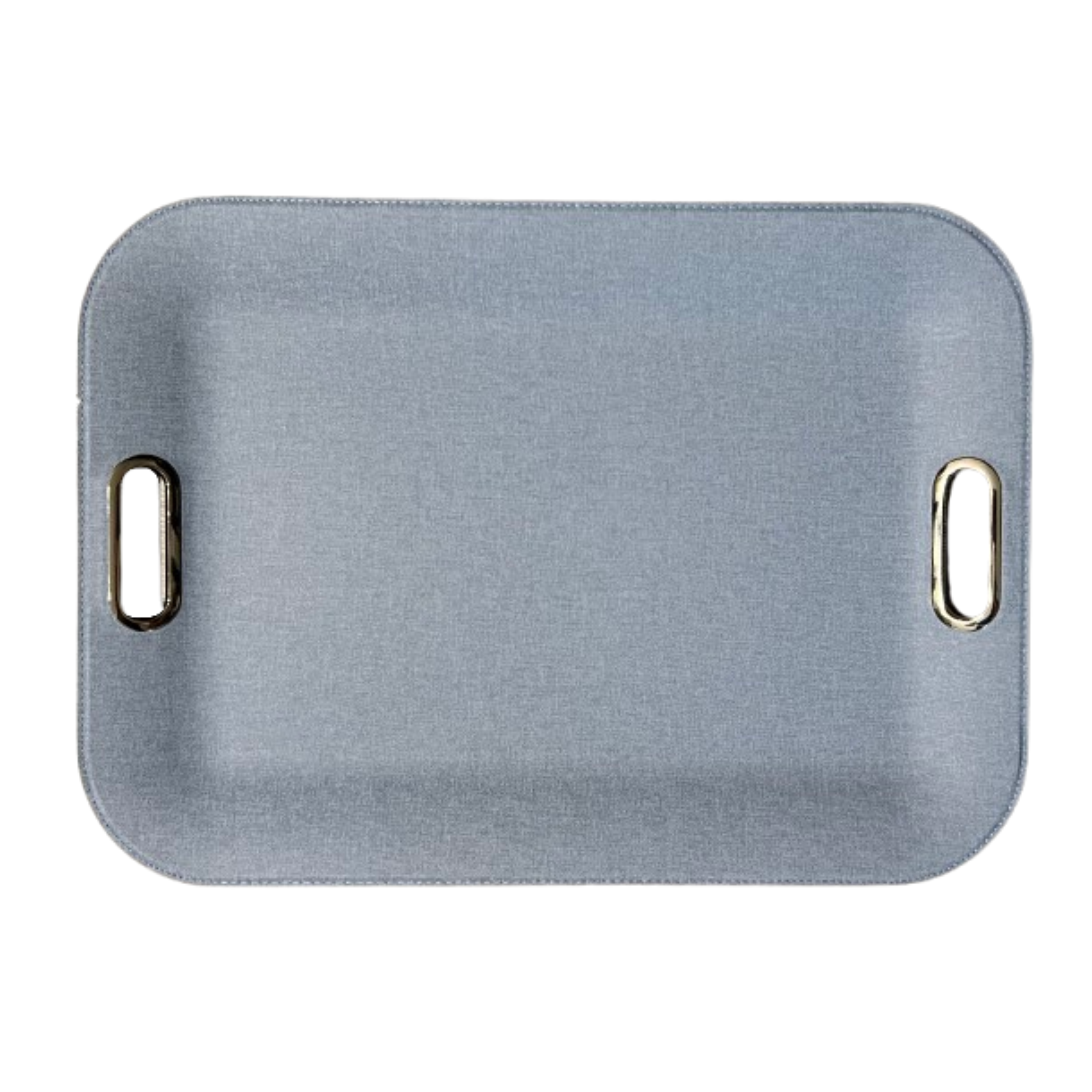 Victoria Blue large serving tray with metal handles, wipeable stain-resistant vegan leather tray for entertaining
