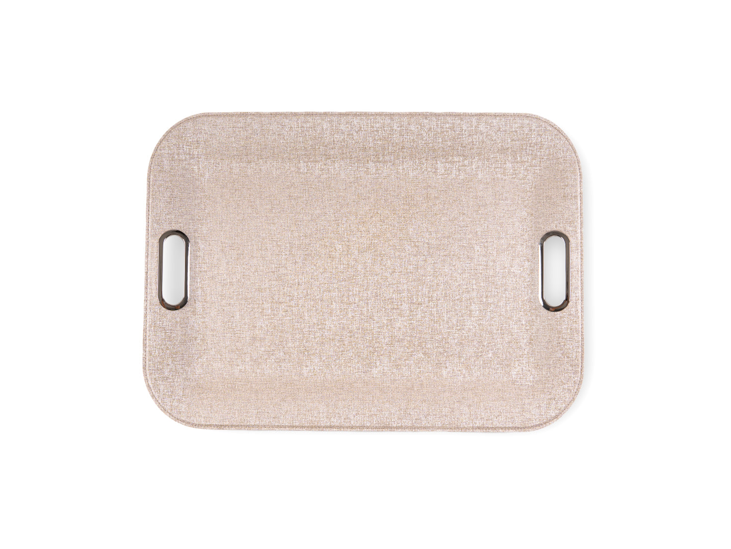 Large serving tray with metal handles, textured vinyl surface, 21x16 inches